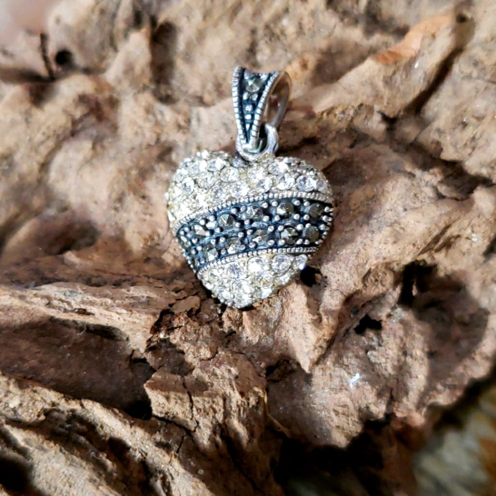 Sterling silver marquisite & zirconia pendant